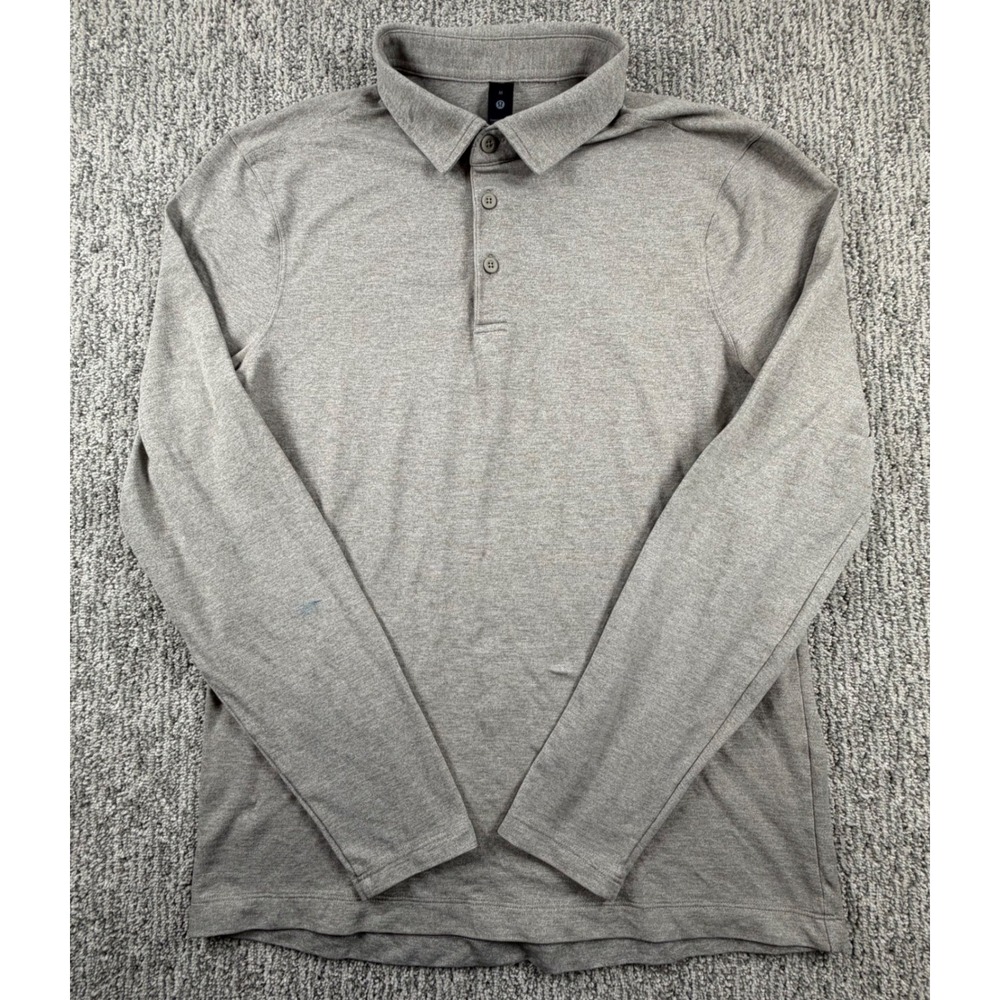 Lululemon Evolution Polo Shirt Mens M Gray Long Sleeve Technical Stretch LM3EQJS